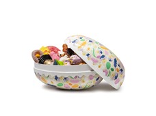 Produktbild Mönstrat påskägg med godis – 18 cm